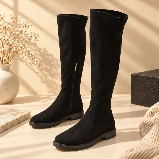 Elegant Black Knee-High Boots أسود