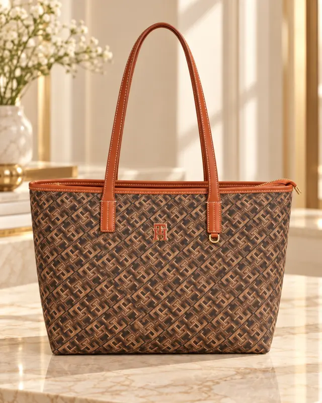 Tommy Hilfiger TH Monoplay tote bag بني