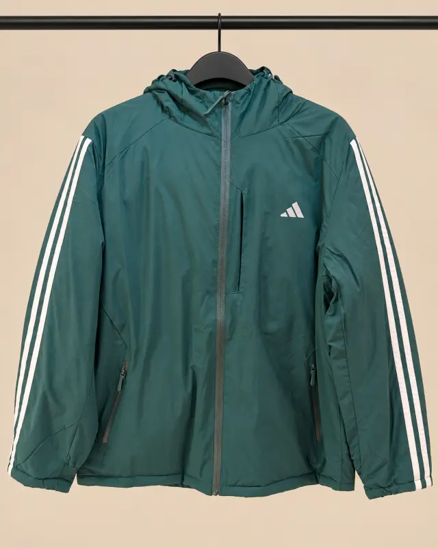 Essentials 3-Stripes Insulated Hooded Jacket أخضر