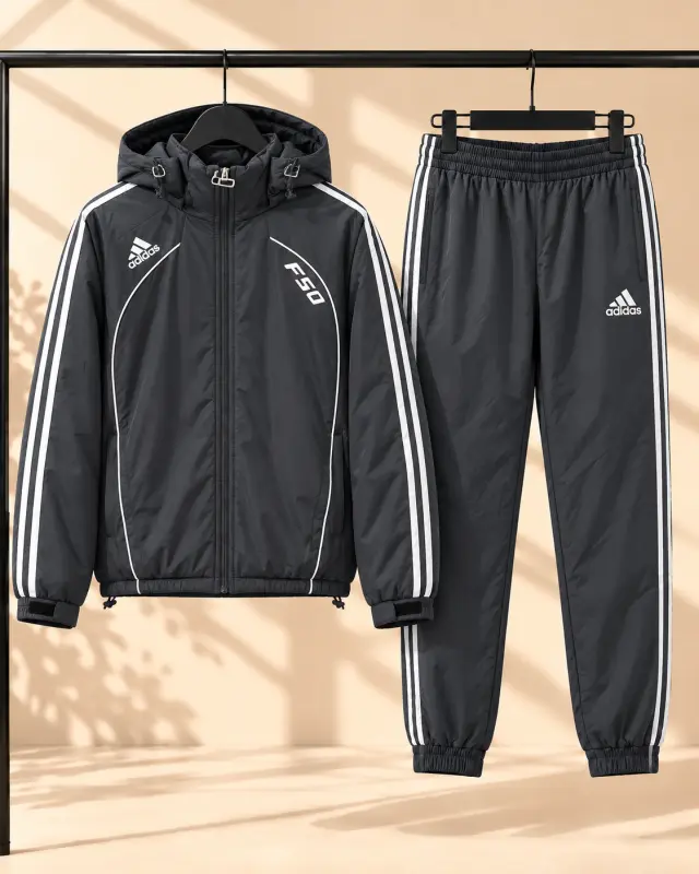 Adidas F50 black and white hooded tracksuit se رمادي غامق