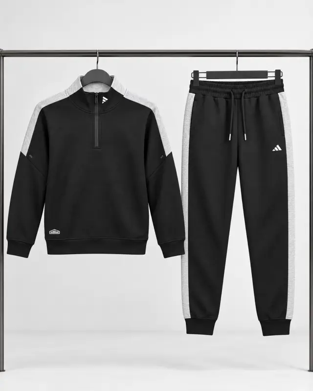 adidas Bicolor Black and Grey Tracksuit أسود ورمادي