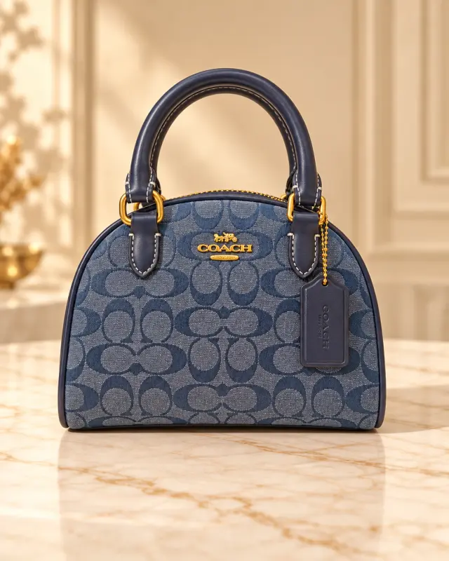 Coach Sydney Satchel In Signature Chambray كحلي