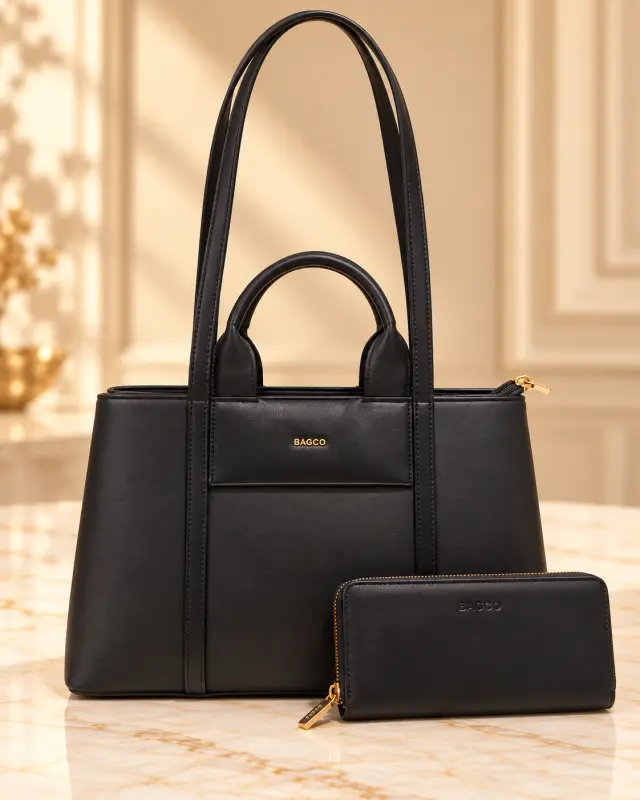 BAGCO 2-in-1 Elegance Tote Set أسود