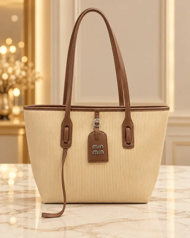 Min Min Ribbed Tote Bag بيج