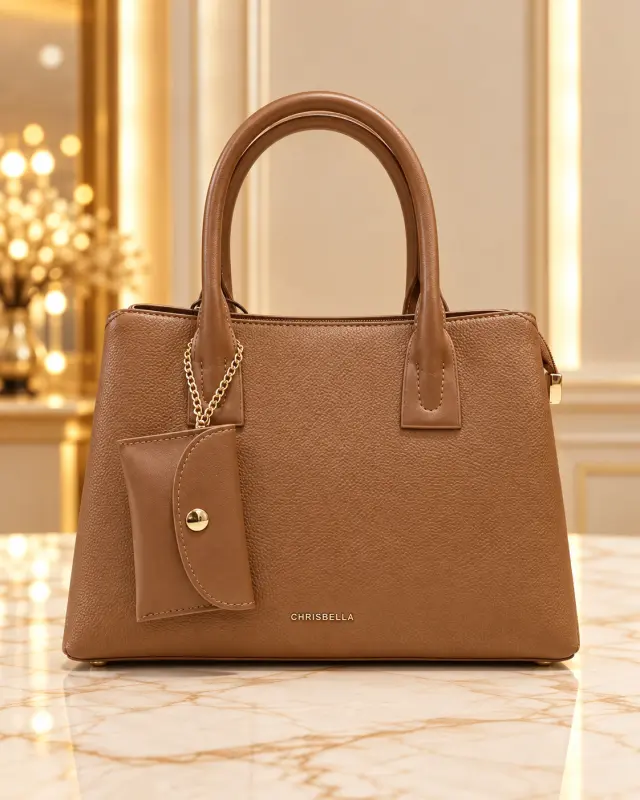 Chrisbella Elegant Satchel with Pouch بني