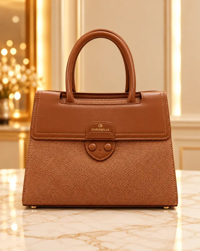 Chrisbella Classic Canvas Satchel Bag عسلي