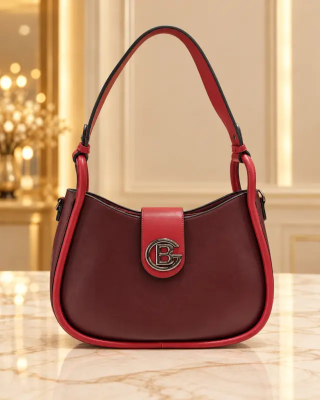 GB Two-Tone Hobo Bag برغندي