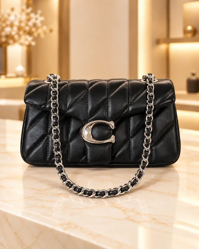 Coach Quilted Tabby Shoulder Bag أسود