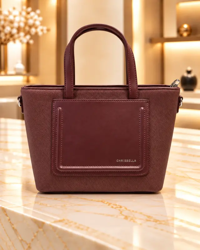 Chrisbella Woven-Texture Trapeze Tote Bag خمري