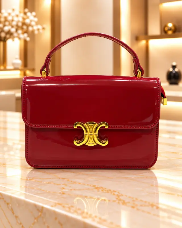 Celine Triomphe Bag أحمر-برغندي