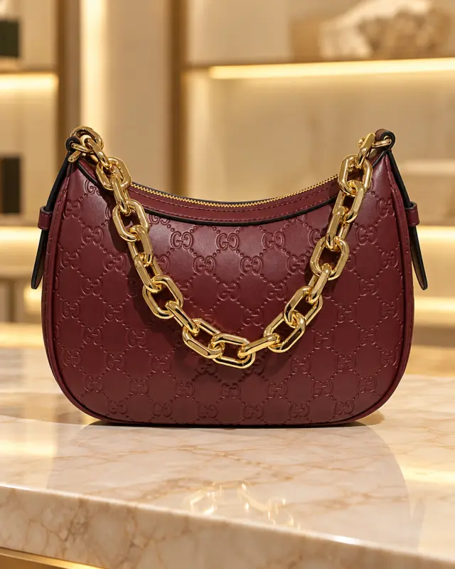 Gucci GG Emblem Shoulder Bag برغندي