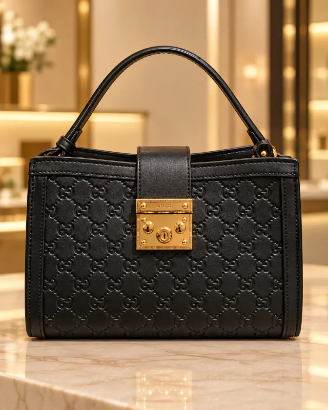 Gucci Padlock Top Handle Bag أسود