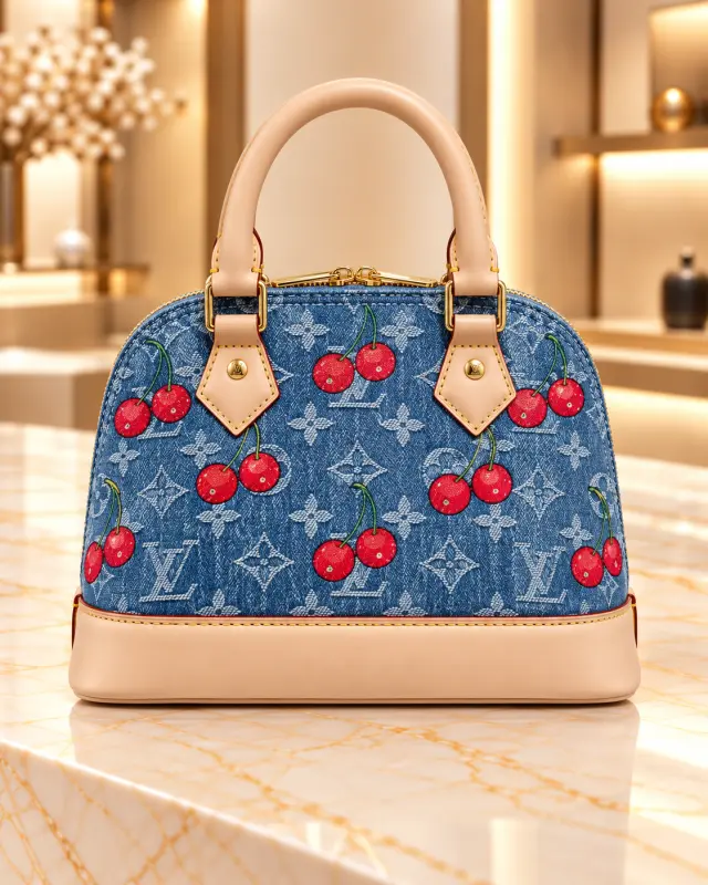 LV Alma BB Denim Cherry أزرق
