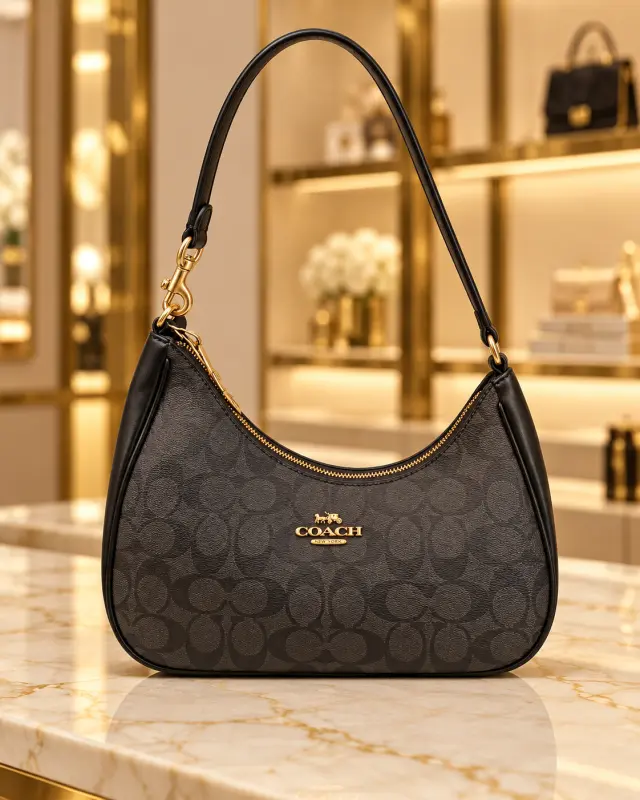 Coach Teri Hobo Bag in Signature Canvas أسود