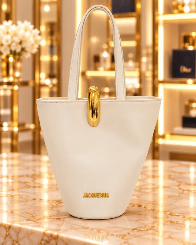 Jacquemus Le Petit Bambola Leather Bucket Bag أبيض