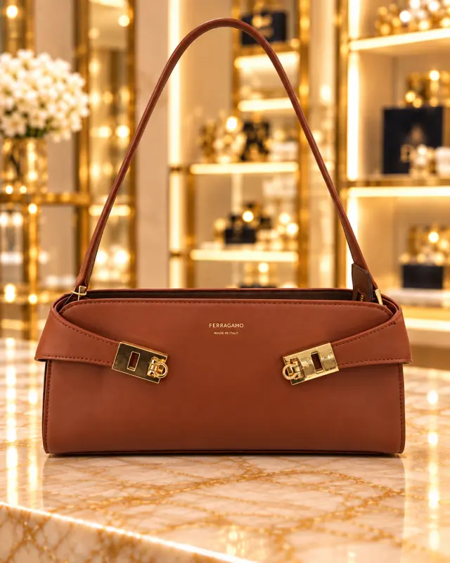 Ferragamo Hug East-West Shoulder Bag عسلي