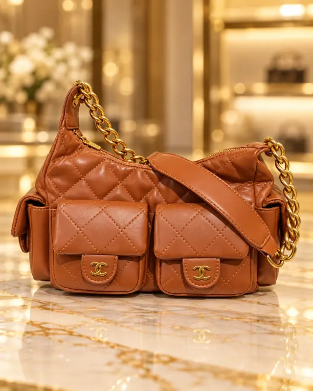 Chanel Quilted Trendy Pockets Hobo Bag عسلي
