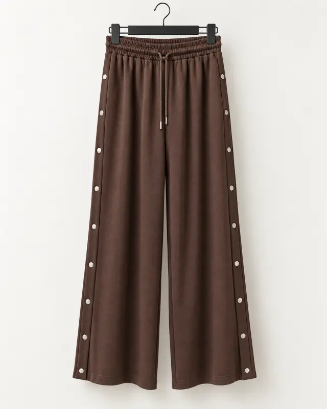 Wide-Leg Side Snap Button Pants زهري