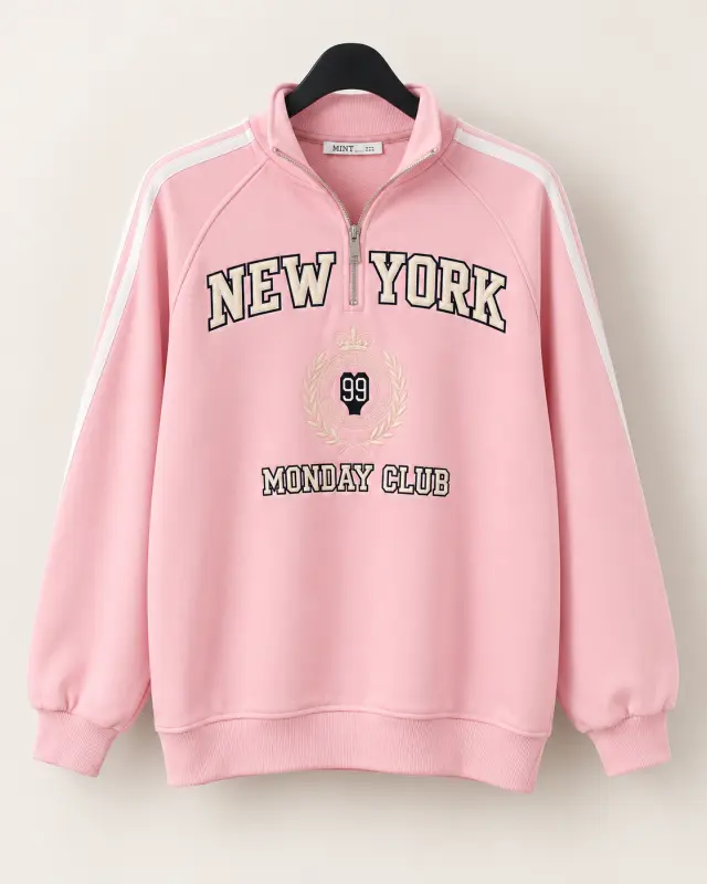 New York Monday Club" Half-Zip Sweatshirt" زهري