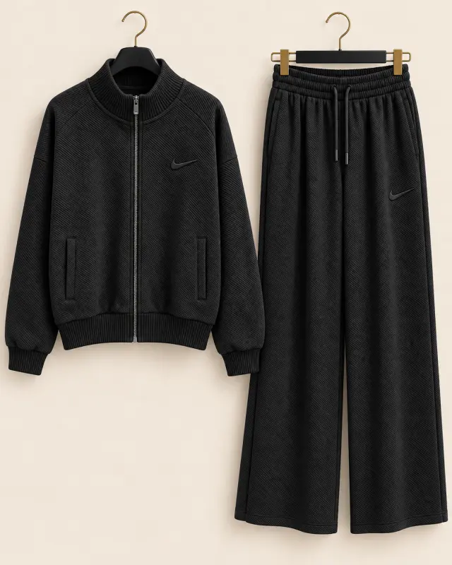 Ribbed Velvet Tracksuit أسود