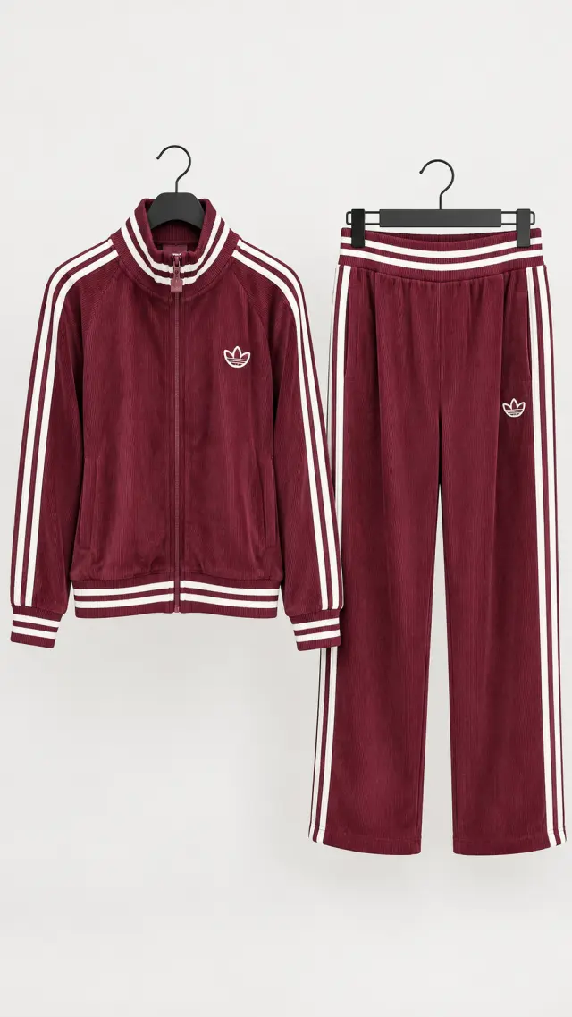 Velour Tracksuit Set برغندي