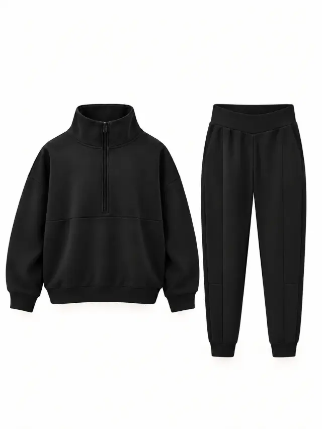 Oversized Half-Zip Tracksuit أسود