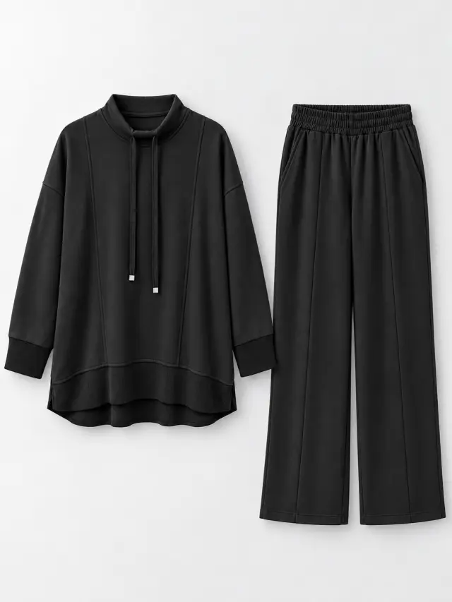 Contrast Trim Sweatsuit Set أسود