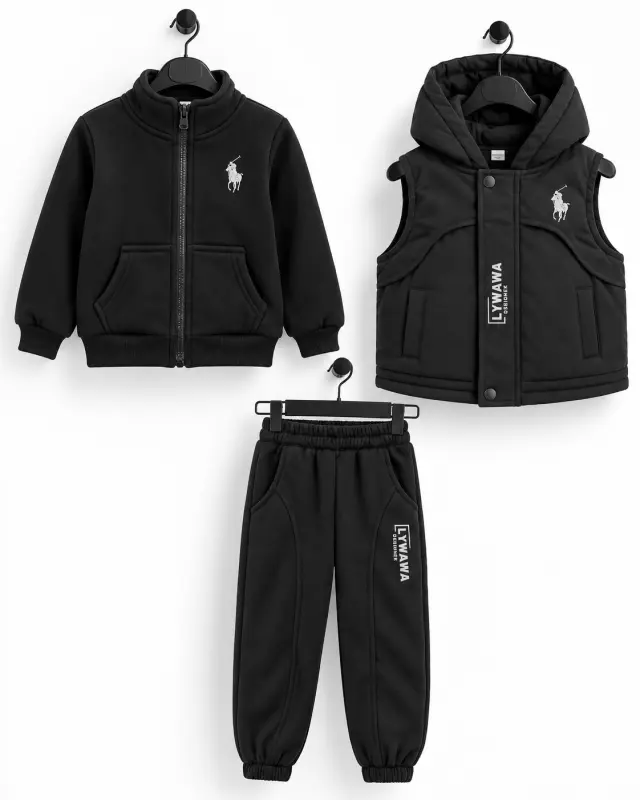 Toddler Boys 3-Piece Polo Tracksuit Set أسود