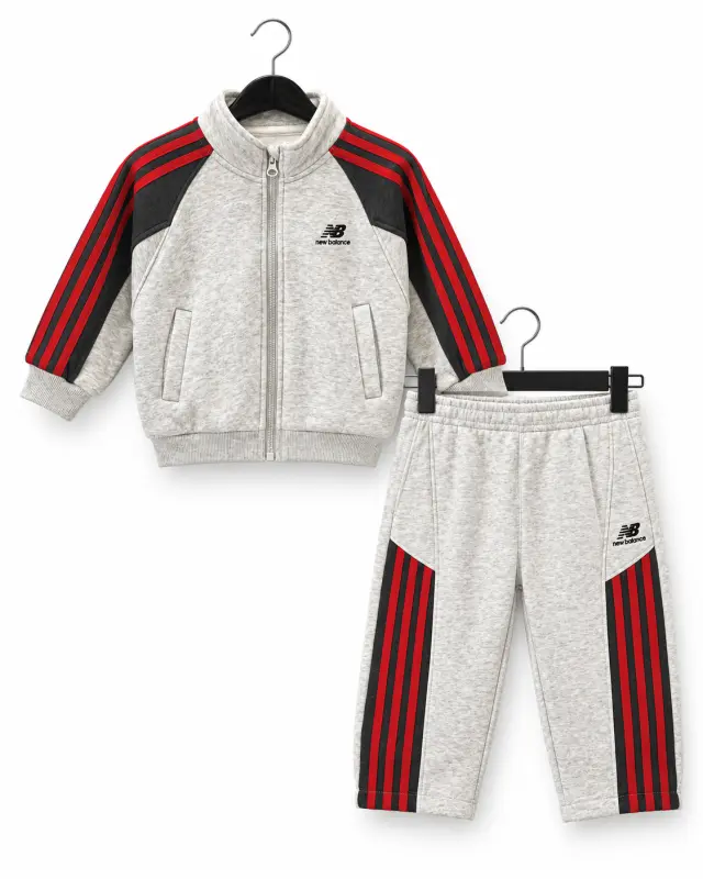 Kids Tracksuit Set with Varsity Stripes رمادي