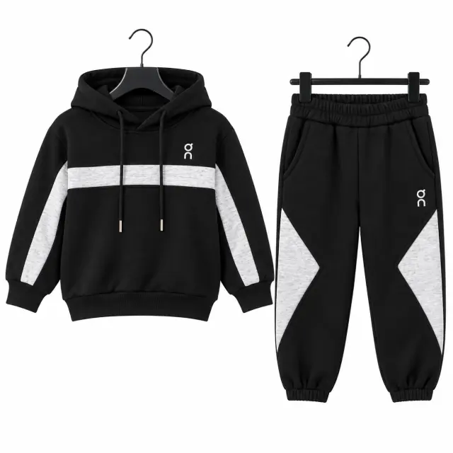 Kids On-Inspired Colorblock Hoodie and Sweatpants Set أسود