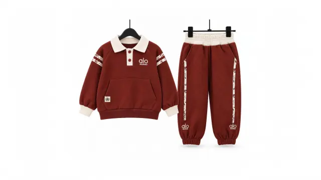 Kids Alo Fleece Sweatshirt and Sweatpants Set أحمر قرميدي