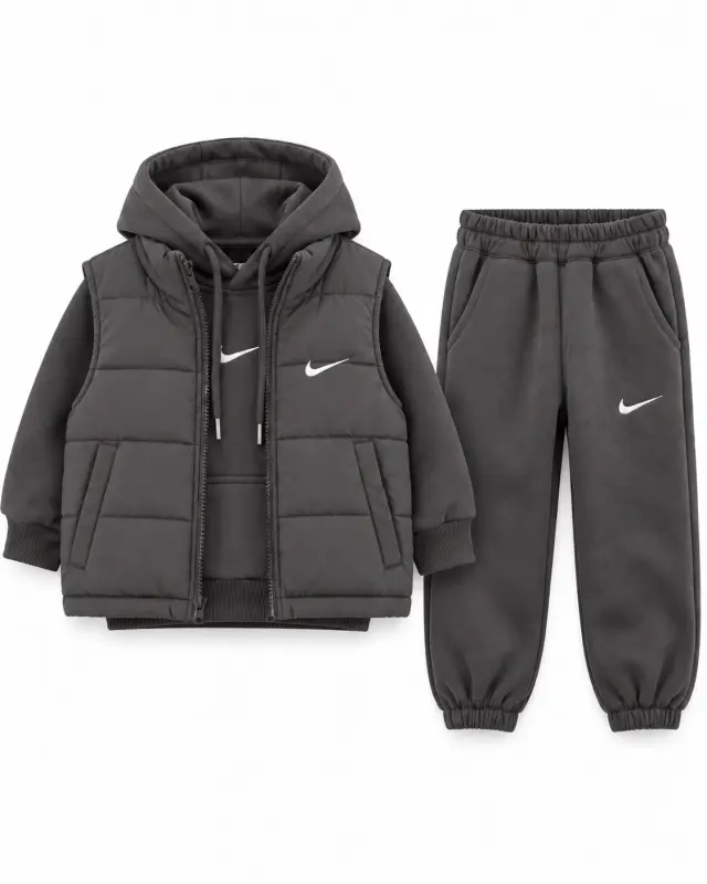 Nike Kids 3-Piece Hoodie, Joggers, and Puffer Vest Set رمادي