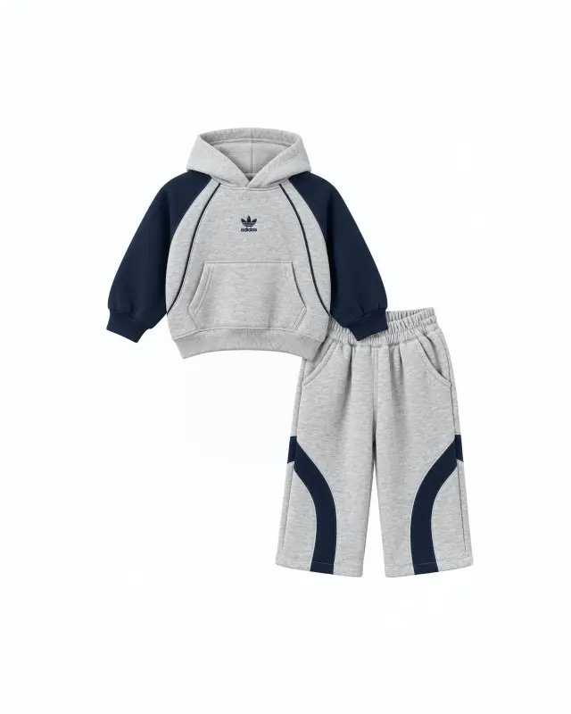 Kids Adidas Fleece Tracksuit. رمادي فاتح
