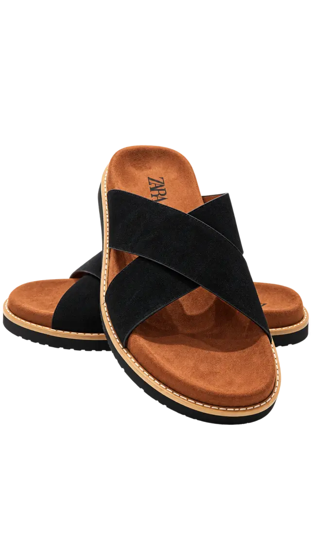 Zara crossover sandals أسود