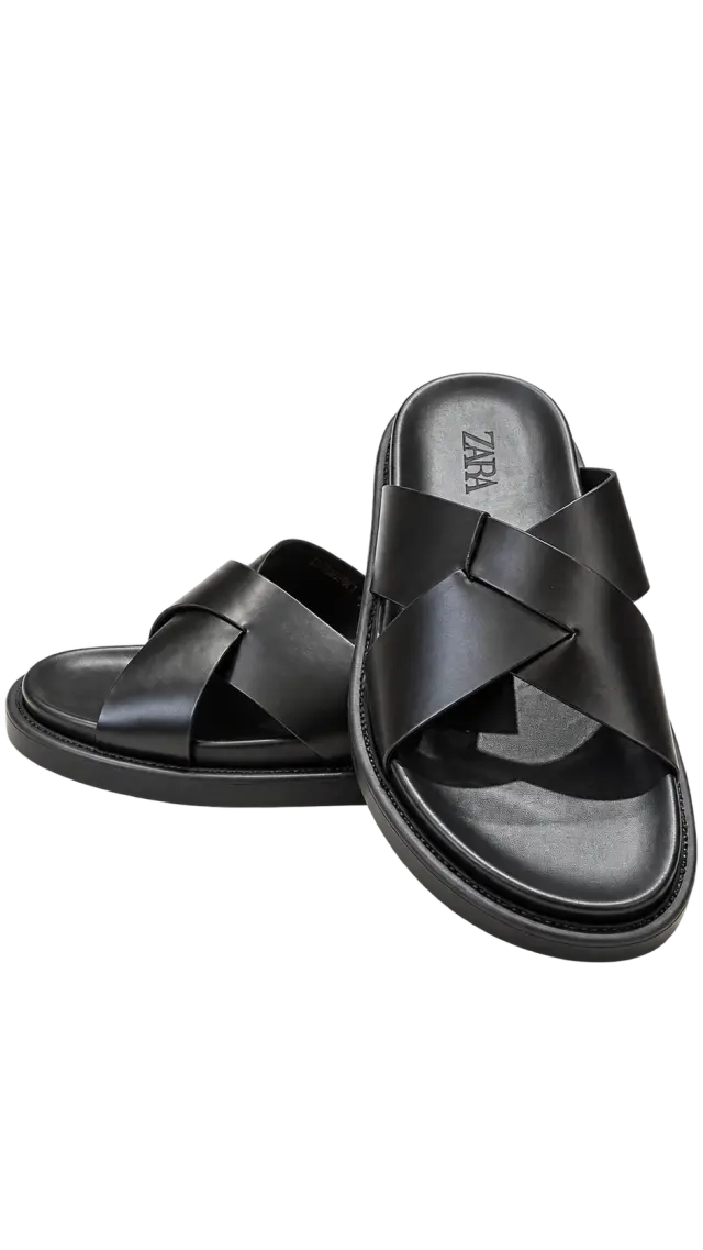 Black Zara Crisscross Slide Sandals أسود