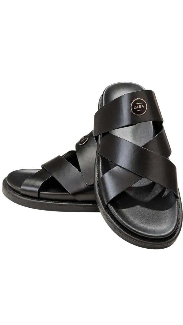Cross-Strap Sandals أسود